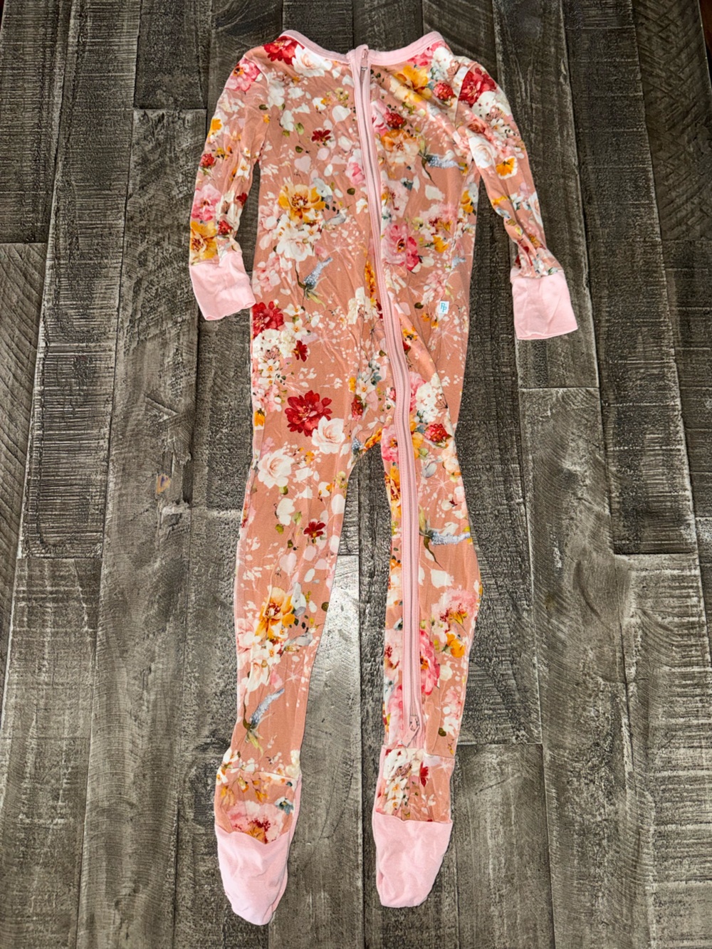 Posh Peanut Peach Floral Footed Pajama One-Piece